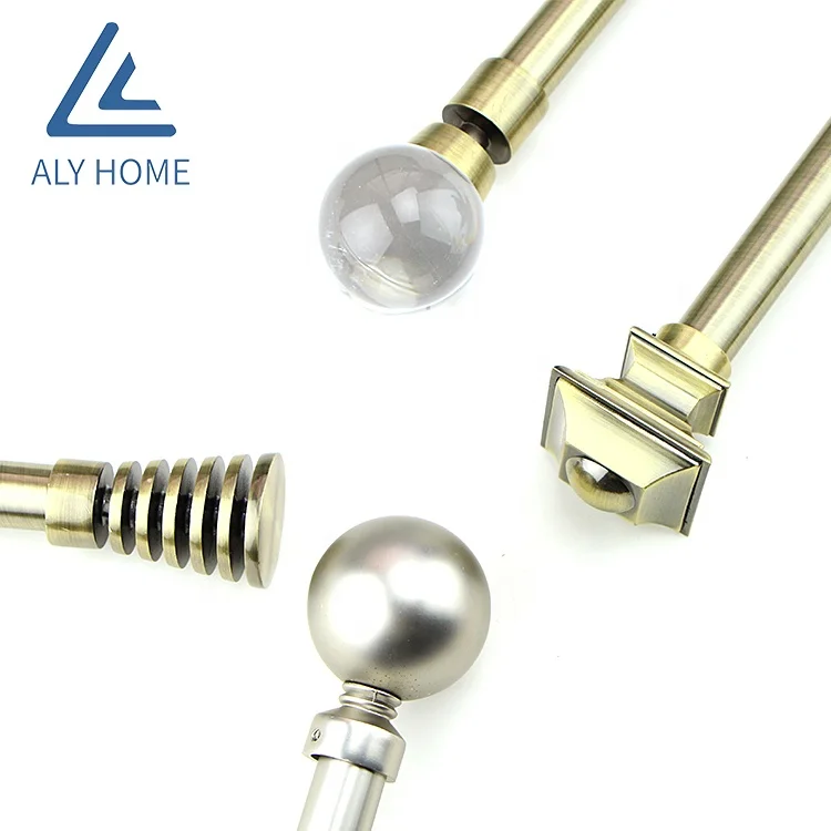 Factory Direct Extensible Pole Antique Brass Twist Curtain Finials For Curtain Rods Sets