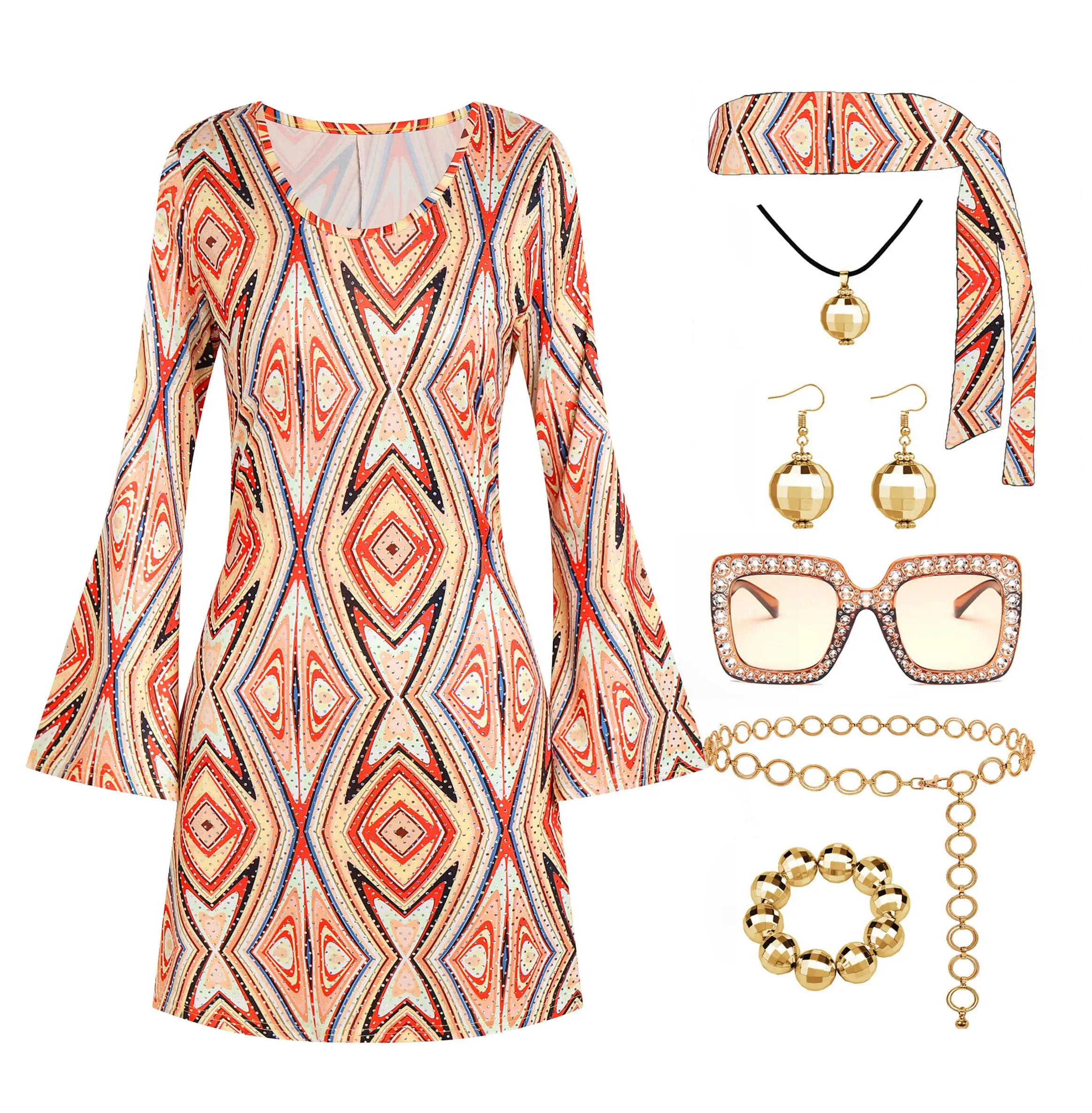 70s Disco Outfit Women Costume Hippie Clothes Accessories for Party Costume
