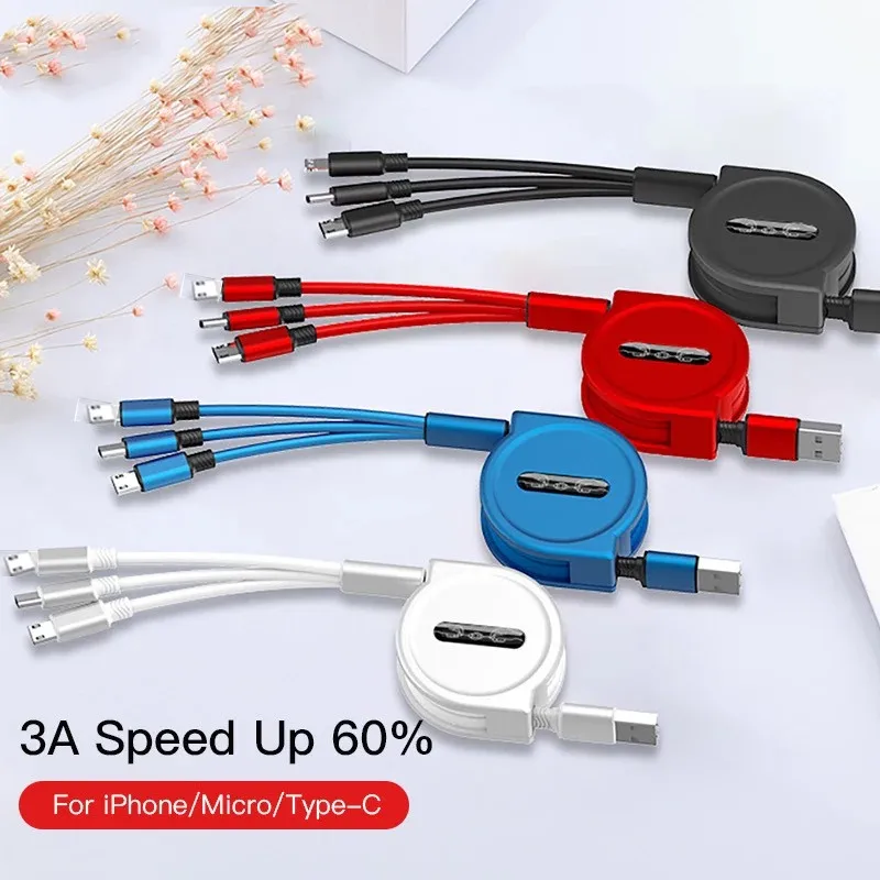 30% скидка OEM подарок высокое качество 3 в 1 Выдвижной USB Micro Type C кабель 8 Pin зарядный кабель Синхронизация данных для мобильного телефона