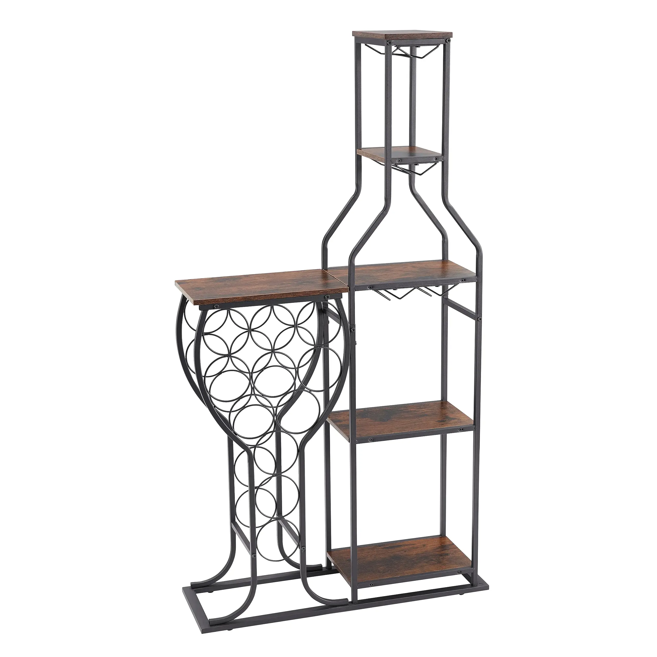 Home Bar Kitchen Dining Room 11-Bottles Wine Bakers Rack Hanging Glass Holder 5-Tier Freestanding Storage Shelves