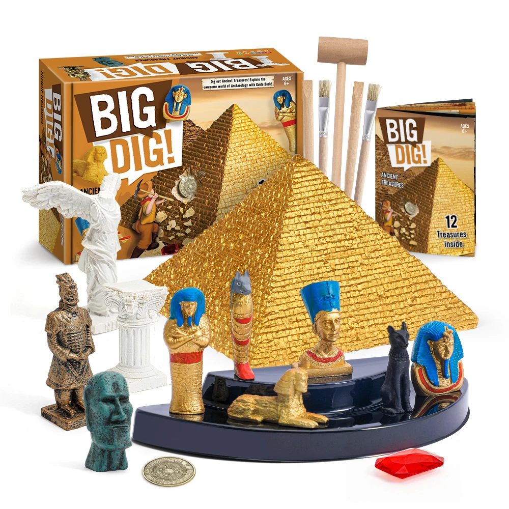 2022 educational eco-friendly child dig kit toy big dig treasure pyramid model dig kit ancient civilization excavation kit