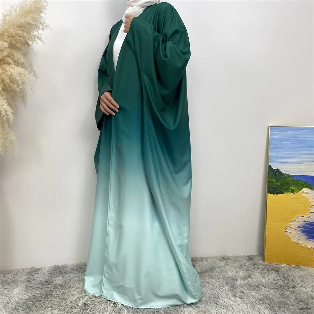 6750#B New Fashion Eid Open Abaya Muslim Polyester Abaya Batwing Sleeves Pretty Gradient Color Women Cardigan Rmanda Clothing