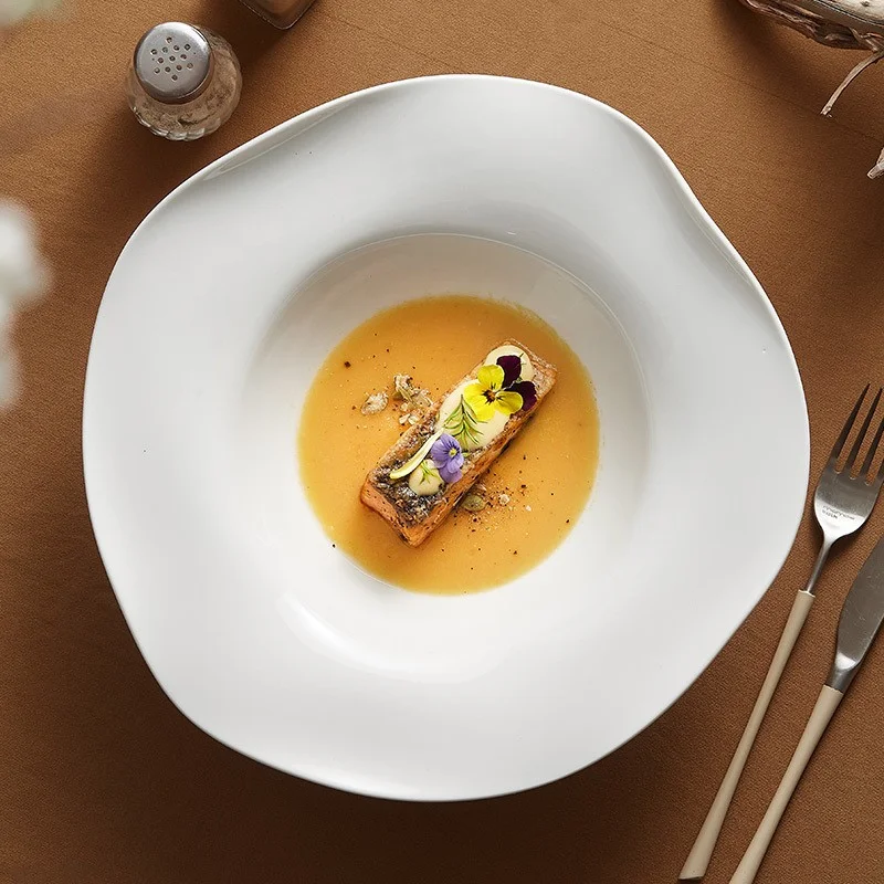 2024 kitchen & tabletop Ceramic Soup Bowl Irregular crockery Dinnerware Restaurant Dishes Pasta Noodles Plates Italian tableware