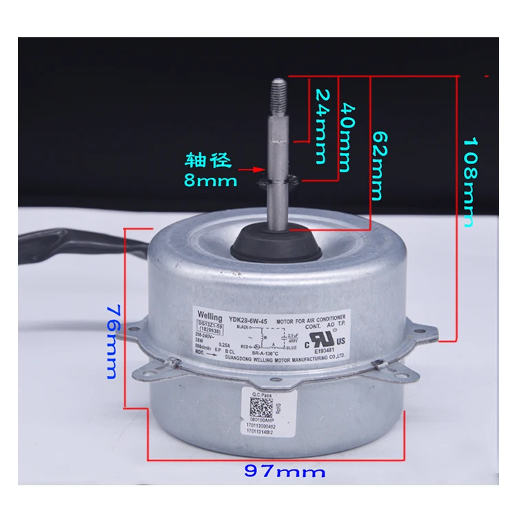 Welling YDK-28-6W-45 shaded pole fan motors air condition conditioner condenser fan dc motor for LG G E Sam sung equipment