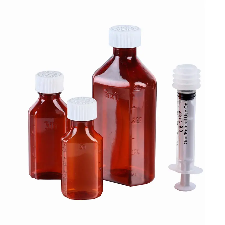 Plastic Amber Oval CR or Non CR  Screw Cap Liquid Bottles  with 0.5oz 1oz 2oz 3oz 4oz 6oz 8oz 12oz 16oz