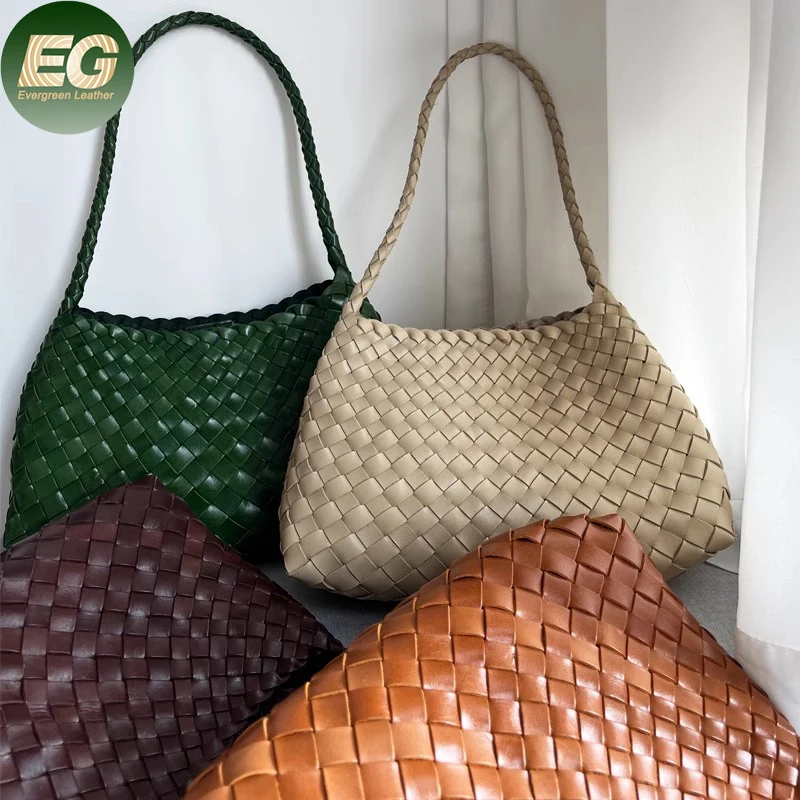 EMG7322 Luxury Fashion Branded Brown Bucket Weaved Handmade Basket Bags Ladies Crossbody Sack Large Beach Tote Leather Woven Bag