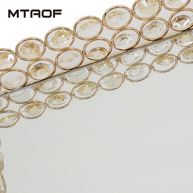 
nodic glass hollow wedding hotel decoration crystal metal square serving Mirror tray 