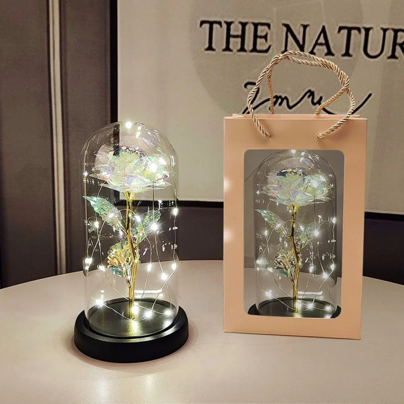Eternal galaxy roses in an acrylic dome led immortal flower rose dome mothers day valentines day romantic gift