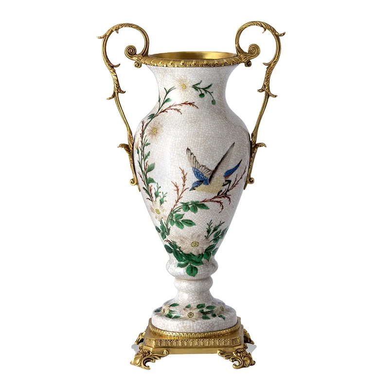 Ginger lid-porcelain jar, ceramic bottle vase, luxury, brass, black, interior decoration, high-end, for hotel, office, villa, ap