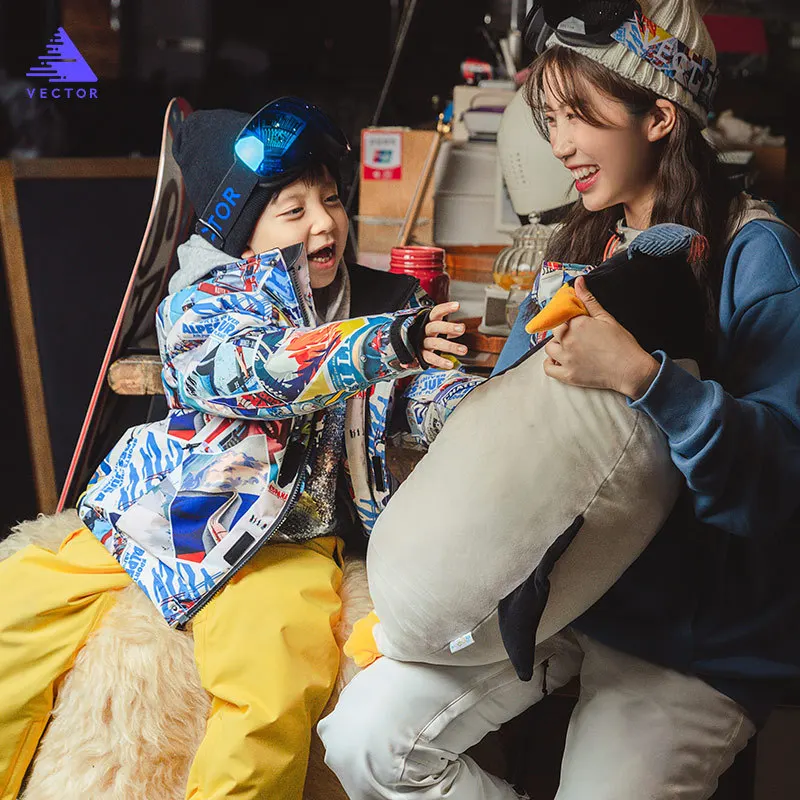 Fashionable Winter Set Women Children Babies Waterproof Windproof Breathable Fur Hood Snow Suit Boot Jacket Cardigan Horn Button