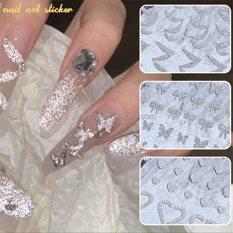 Trendy 3D Silver Broken Diamonds Sticker for Nail Art Star/Butterfly/Snown Shaped Nail Adhesive Decal Manicure sparkling sticker