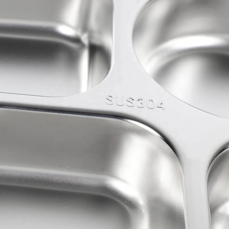 Nicety Stainless Steel 6 Compartment Lunch Plates School Canteen Site Food Tray Wholesale Grid Plate Dinner Plate for Student