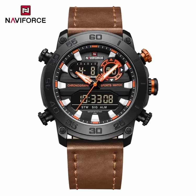 NAVIFORCE 9235 часы для мужчин новые цифровые наручные Спортивные кварцевые с двойным дисплеем 30 м Водонепроницаемые Заводские