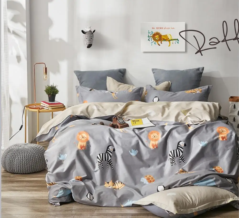 100% cotton bedding set hot sale Zoo series lovely Zebra design bed linen bed sheet set