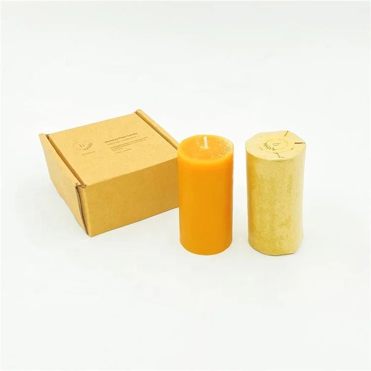 High Quality Scented Yellow Rustic Natural Beeswax Pillar Candles