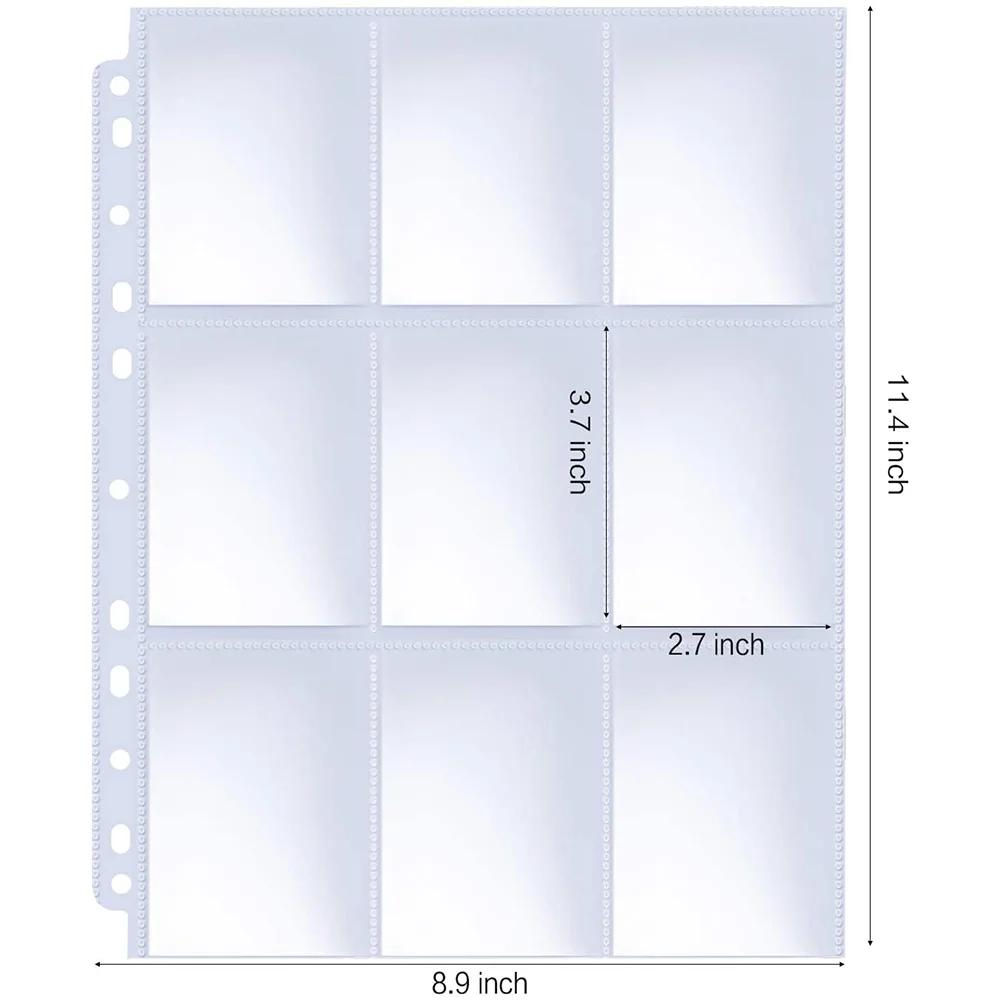 Trading Card Sleeve Pages 9 Pocket Trading Card Storage Album Pages 11 Holes Fit 3 Ring Binder