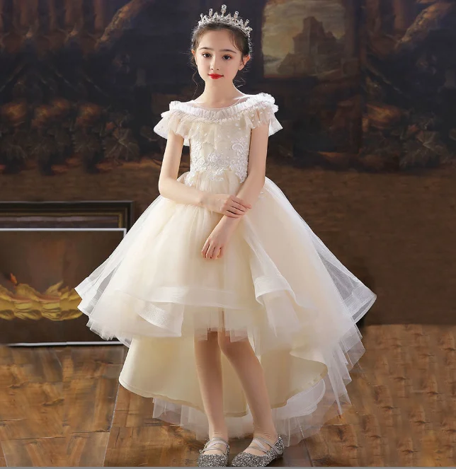 summer new fashion catwalk show children dress ornate girl piano performance formal dress princess gauze bubble skirt