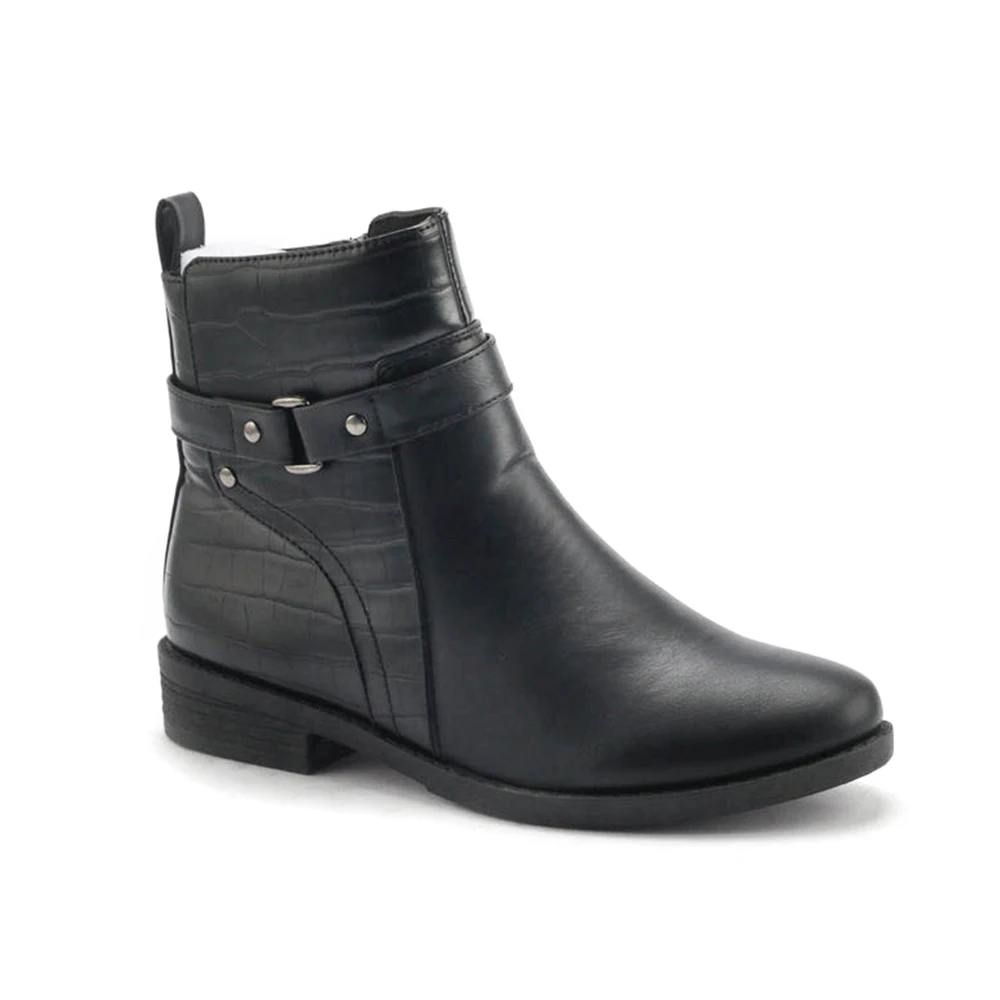 
Genuine leather winter custom zipper black flat boots womens shoes 