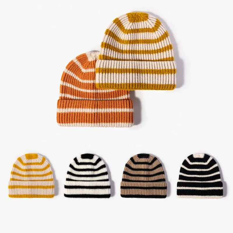 Ribbed Wool Beanie for Women Wholesale 2022 Thick Color Block Pattern Wool Winter Hat Black White Striped Toque