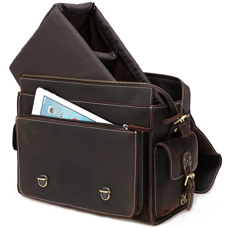 Factory Supply Wholesale Customize Mens Crazy Horse Leather Sling Shoulder Bag Briefcase Genuine Leather Camera Bag For Man