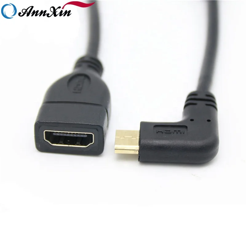 Позолоченный 90 градусов прямоугольный мини HDMI к штекер-гнездо кабель для HDTV 1080p