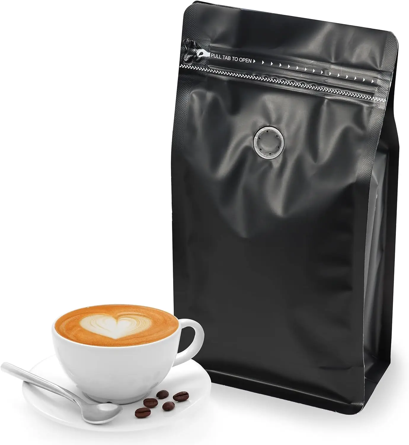 Custom Flat Bottom Pouch Food Candy Gravure Printing Bread Packaging Matte Ziplock Black Coffee Bags with One way Valve