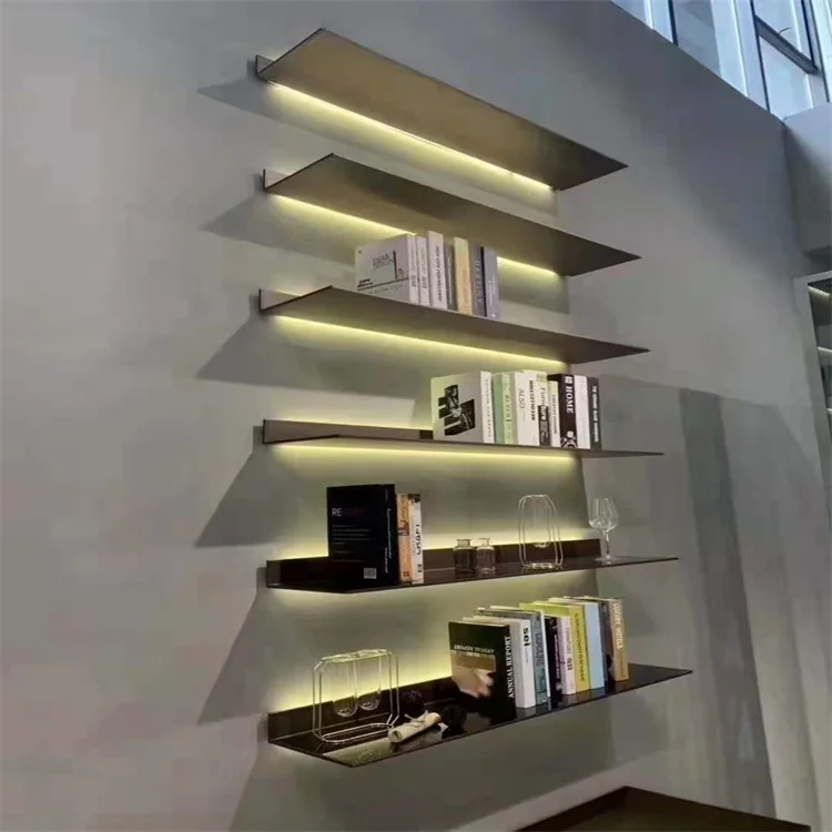 customization Minimalist furniture aluminum products wall hanging display stand with lamp