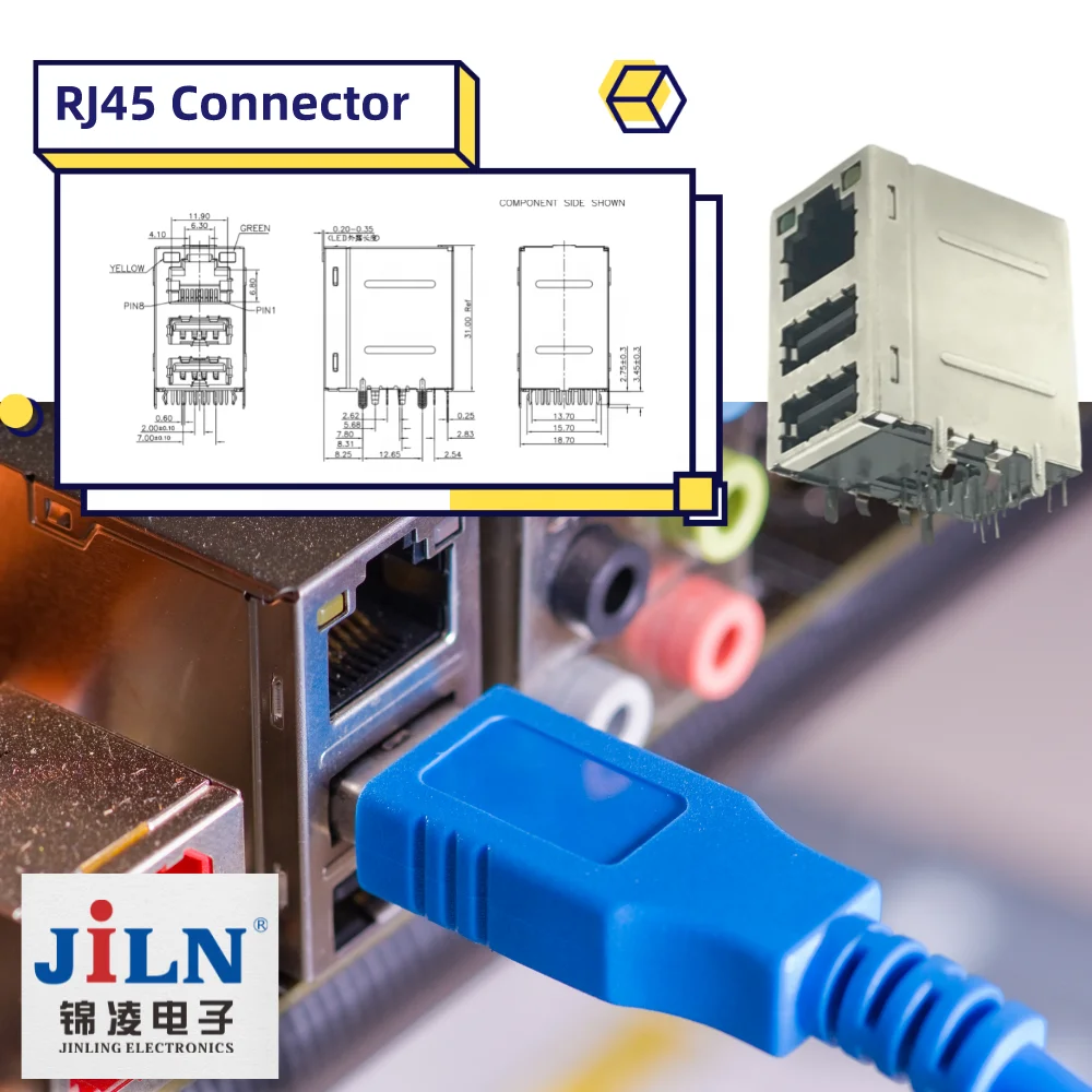 Ethernet RJ45 Lan Wifi Network Rj 45 Socket Connector with Led Light Internet Connector Black Connecting Cable Male Rj9 Female