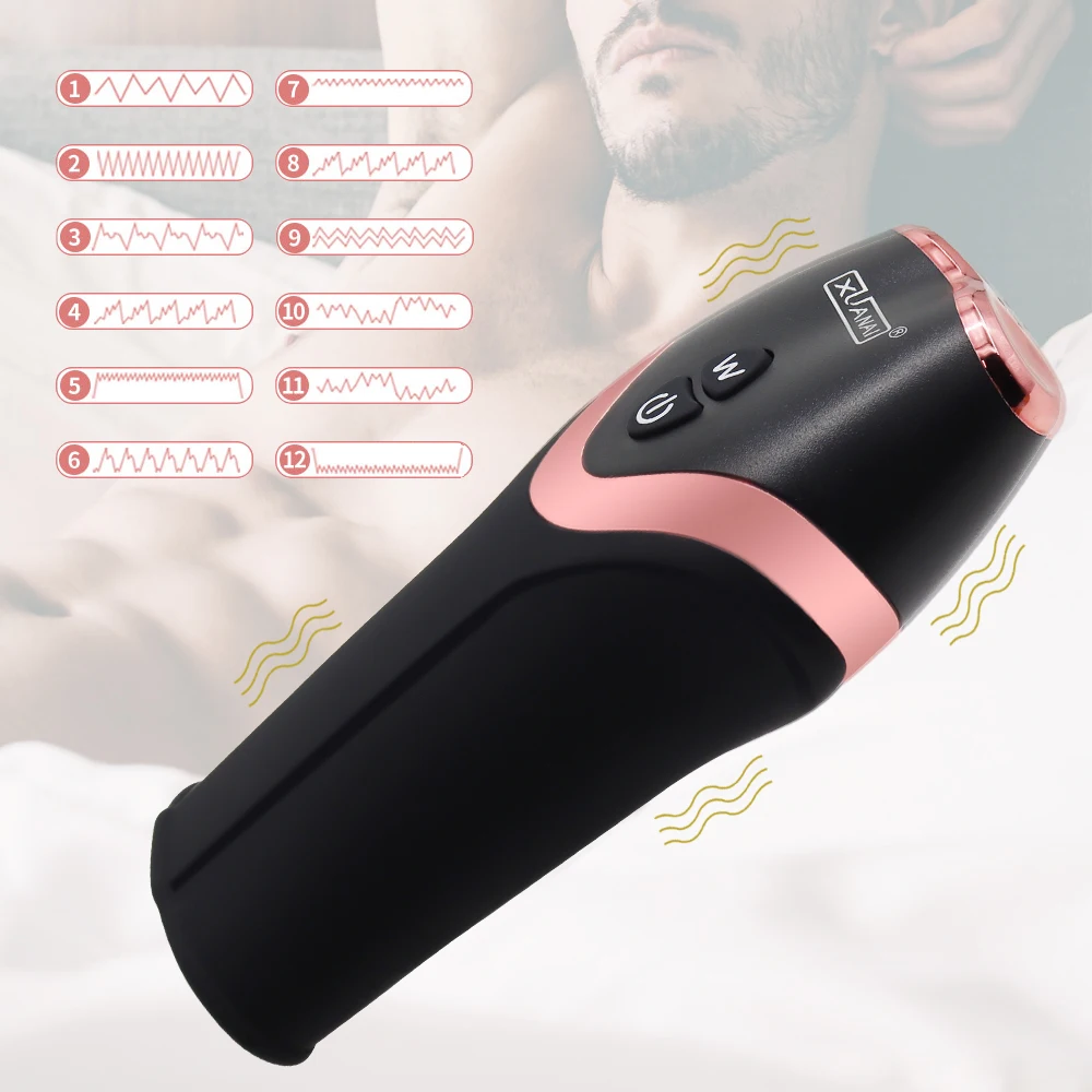 Penis Pump Vibrator 12 Speed Male Masturbator Penis Delay Trainer Adult Automatic Glans Stimulate Exercise Oral Sex Toys for Men