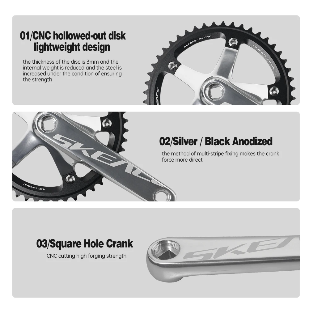 Aluminum Alloy A11-AS210 165mm/170mm Crankset Chain Wheel 144MMBCD 48T/49T Gear bike crank set with CNC Integrated Molding