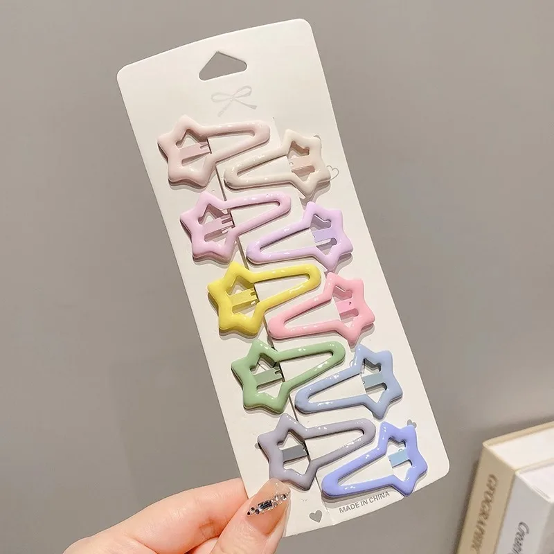 10Pcs/Set Girls Cute Candy Color Star Hairpins Sweet Hair Clips Barrettes Solid BB Clip