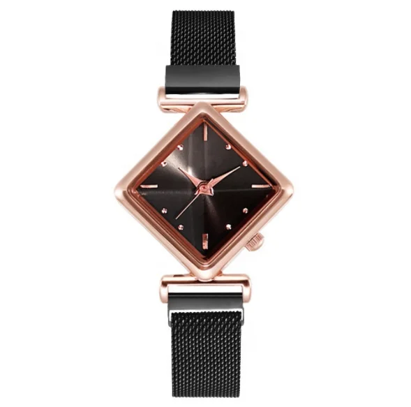 Customs logo Hot Sale Women Ladies Fashion Watch Mesh Band Saquare Diamond Quartz Wrist Bracelet Watches Gift Set Quartz Watches