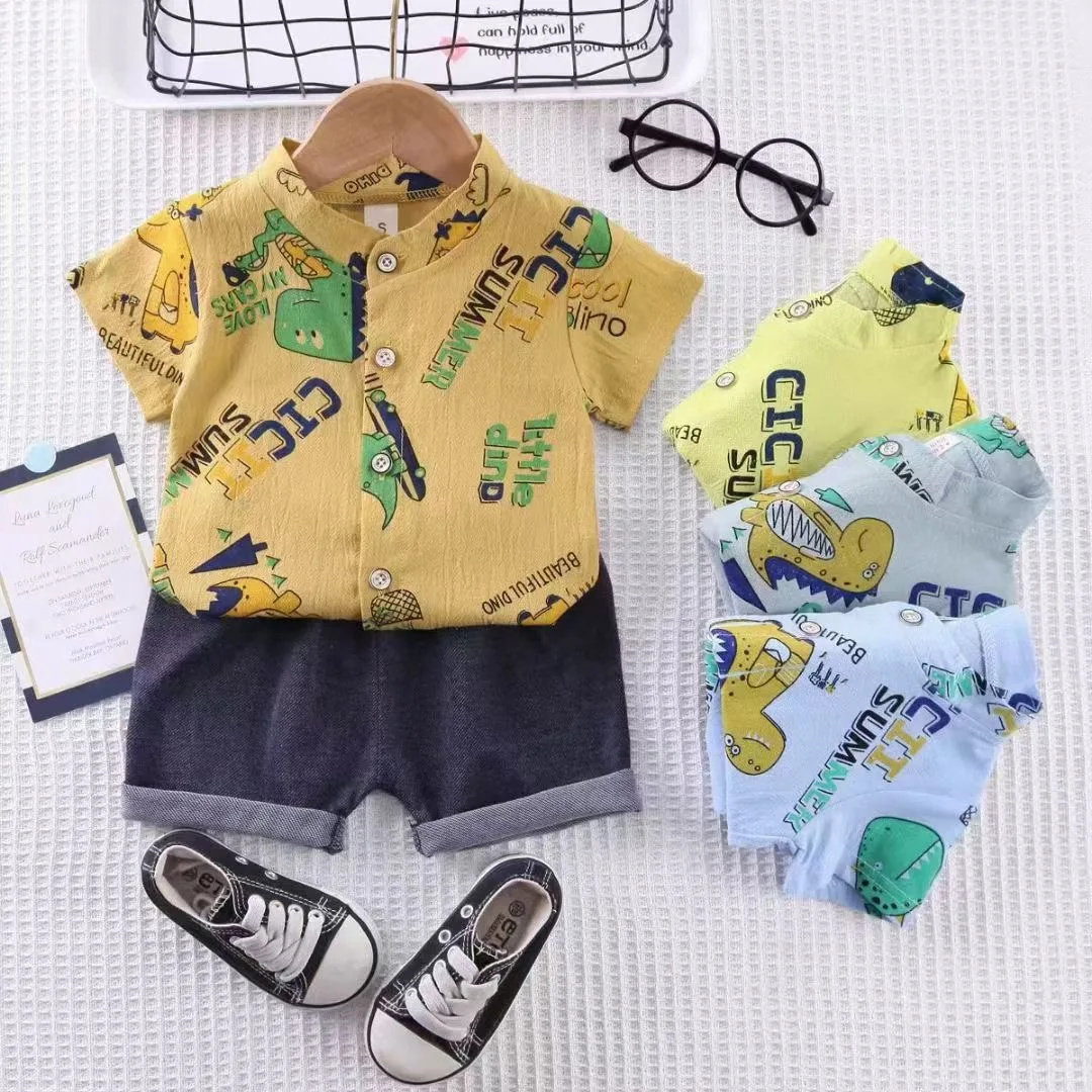 Foreign trade summer thin infant child set cartoon triangle dinosaur series two sets of explosive manufacturers wholesale