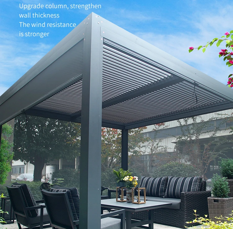 Canopy aluminum metal and outdoor motorized waterproof with adjustable roof screen louvers pergola