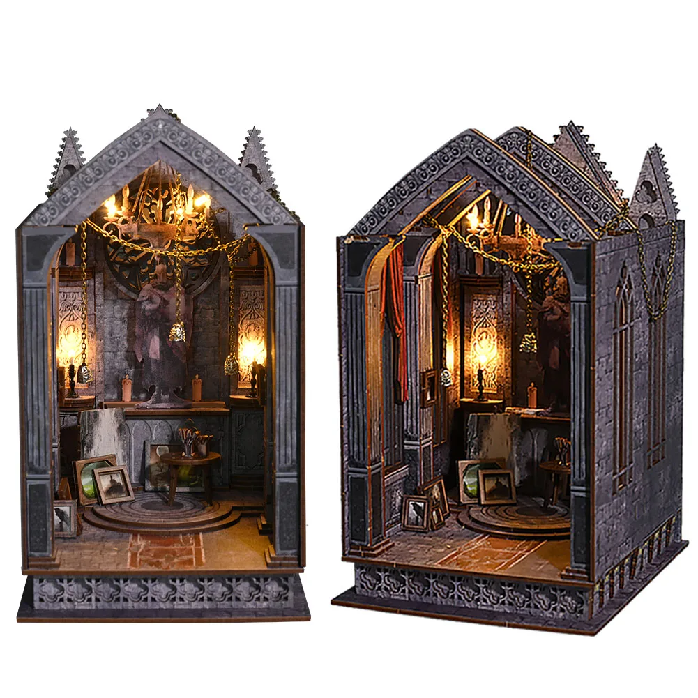 IIECREATE 3D Puzzle Handmade Wooden Kit SL-16 Quite Night Prayer DIY Book Nook Miniature Doll House Kit With Light