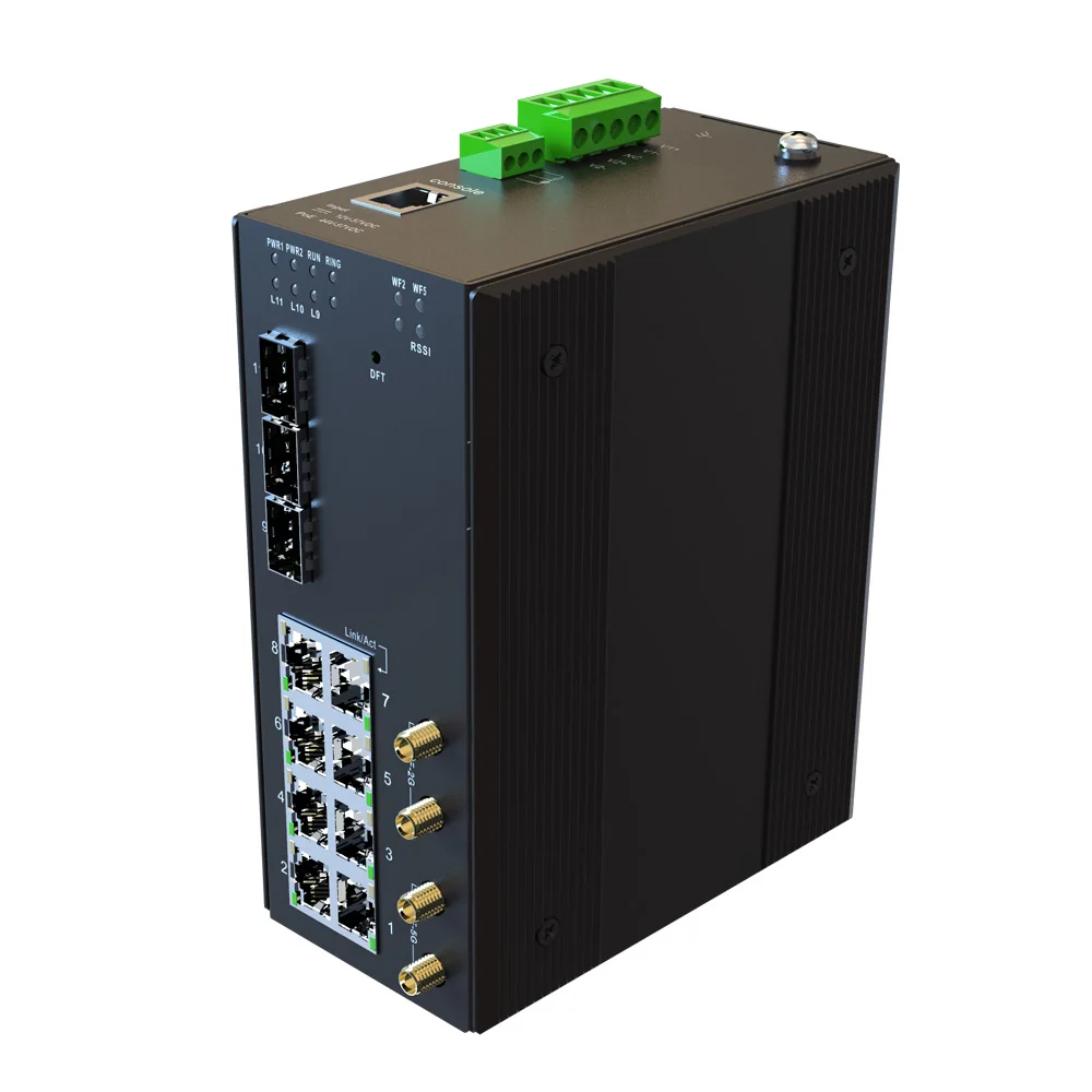 
AC 85-265V 11 Port Full Gigabit 8 1000M RJ45 3 SFP Dual-band WIFI 5G/2.4G Antenna Wireless Industrial Ethernet Switch 