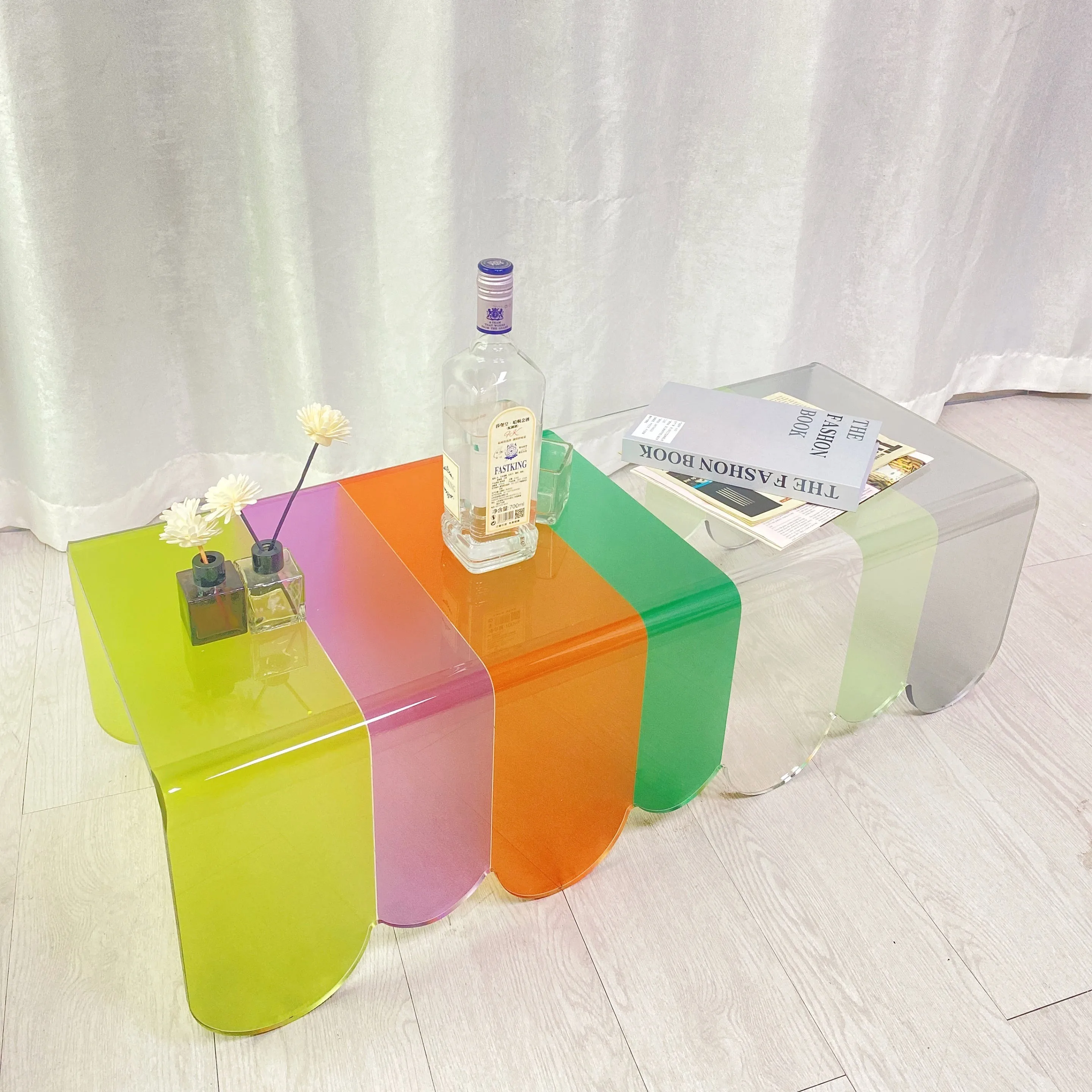 New Creative Rainbow Acrylic Coffee Table Custom Wire Cable Clips Clear With Backgammon