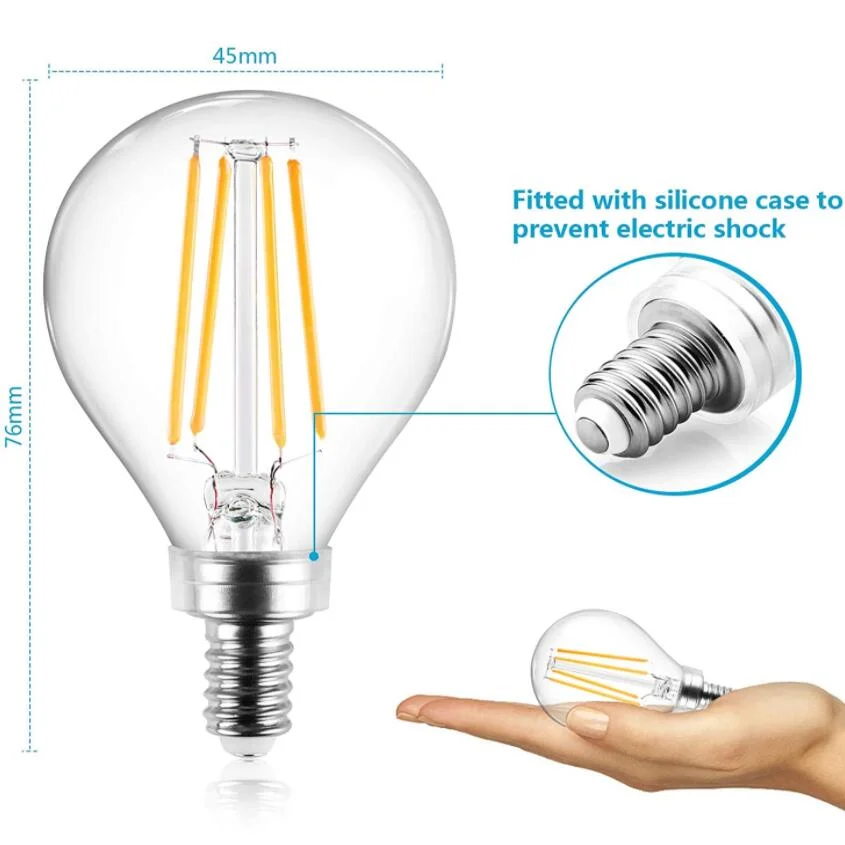 Warm Light 1W 2W 4W 5W 6W E12 E14 E26 E27 B22 G14 G16 P45 G45 G50 Ampoules Globe Clear Glass Dimmable Led Filament Bulb for Home
