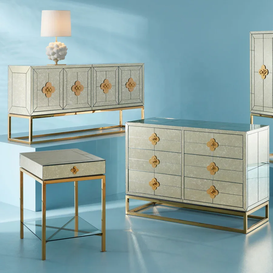 Jonathan adler антикварная зеркальная тумбочка с выдвижным ящиком золотая металлическая основа стеклянные тумбочки современные боковые Шкафы для