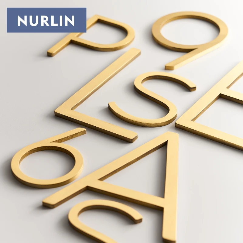 Nurlin, твердая латунь, 4-12 дюймов, большие цифры, буквенные двери дома, публичный знак, настраиваемый плавающий подпись, уличные цифры, матовое золото
