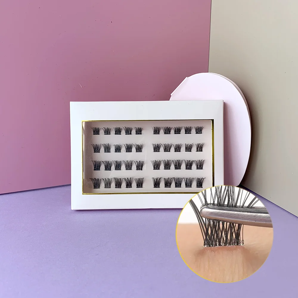 Factory Handmade Self Adhesive Diy Lashes Superfine Band Pre Cut Press On Segment Eyelashes Pre Bond No Glue Cluster Diy Lashes