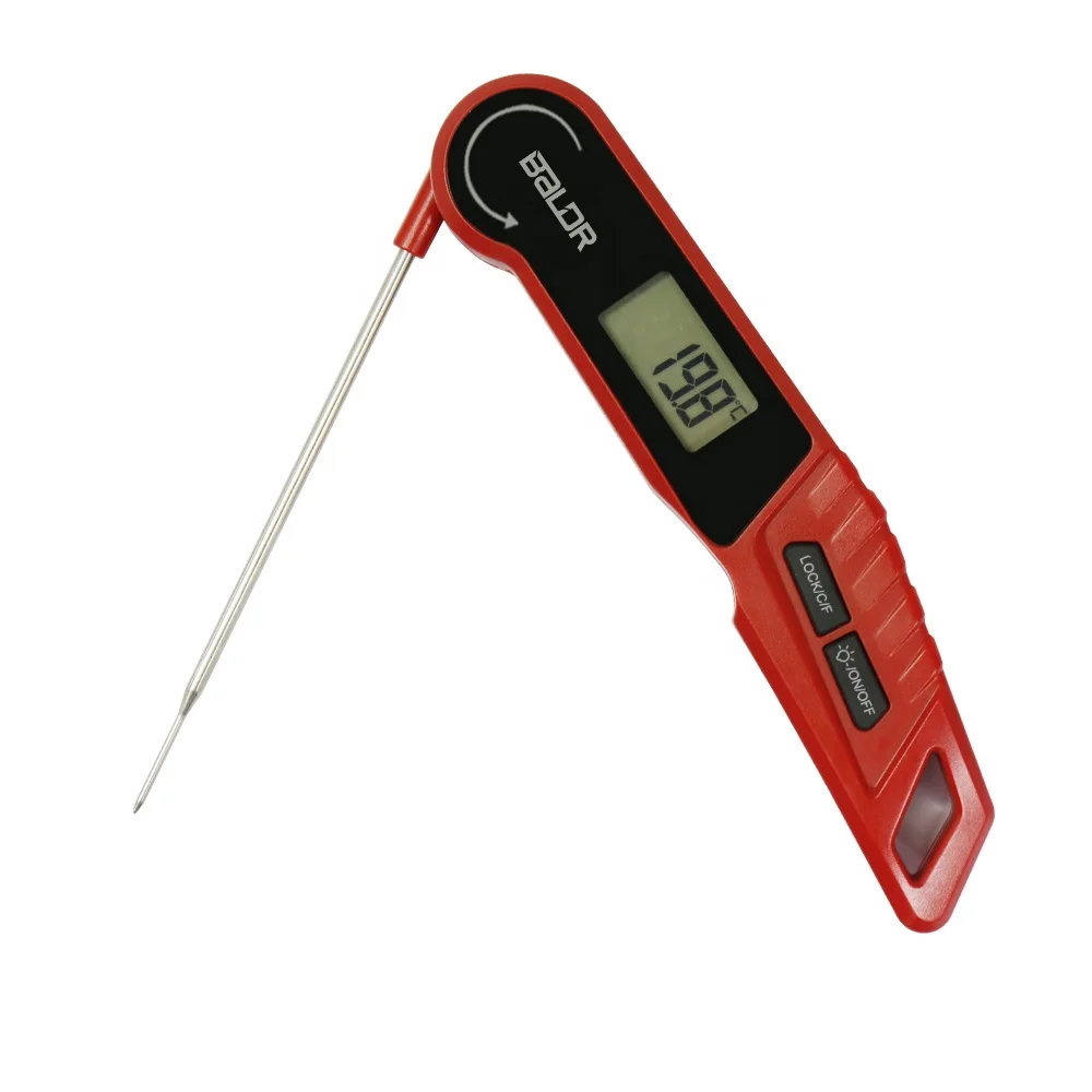 B0371  Digital Food Thermometer Foldable Meat Thermometer with Timer Red Instant Read Handheld for Cooking BBQ Food thermometers