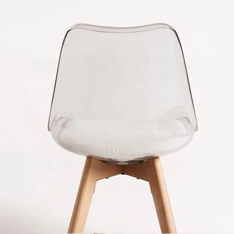 Transparent Tulip Scandinave Crystal Plastic Chair Natural Wood Legs Dining Chair For Kitchen Dining Living Room