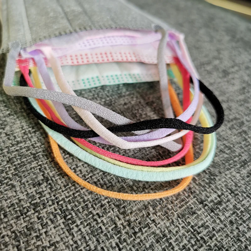 Factory Supply Color Earloop Round Flat 2.5mm 3mm 5mm 7mm Elastic Earloop for face mask