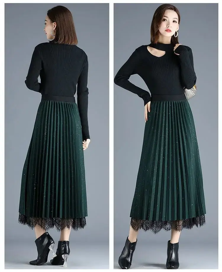 ecowalson Reversible Women Tulle  Korean Mesh A Line Ladies Pleated Skirt High Waist Black Evening Party  Lace Ruffled Skirt