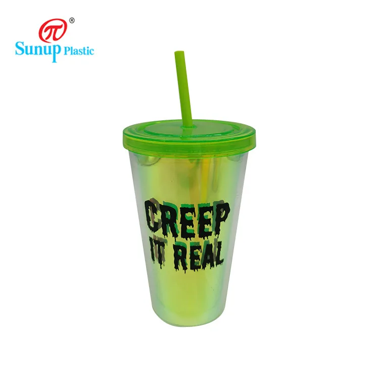 Cup Colorful Bubble Tea Plastic Double Wall Plastic Halloween with Straw Party Cups & Saucers Support Super Markets,gifts Stores