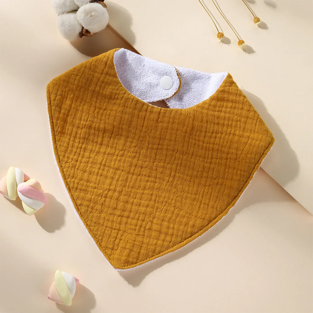 Wholesale Printed Custom Very Absorption Wholesale Certified Waterproof Bamboo Bib 100% Cotton Triangular Baby Bibs With Button