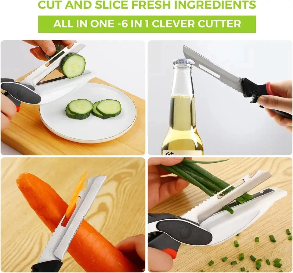 6 in 1 Kitchen Food Cutter Chopper Kitchen Knife Scissor with Cutting Board Multipurpose Food Scissors