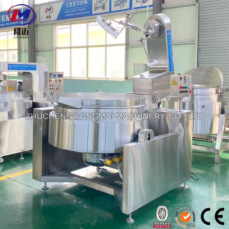 Automatic industrial big capacity gas heating egg cooking machine jacketed kettle wok with mixer