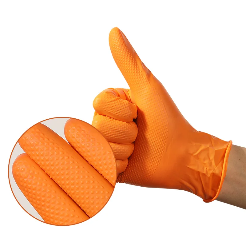 Multifunction Diamond Nitrile Anti-Slip Orange Safety Hand Protective Gloves For Heavy Duty